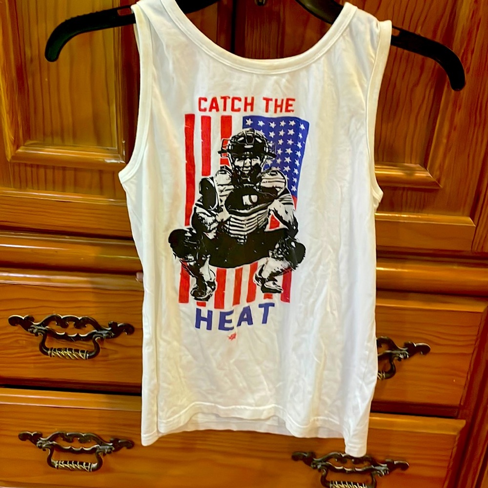 Boys sleeveless tank top with flag and baseball catcher